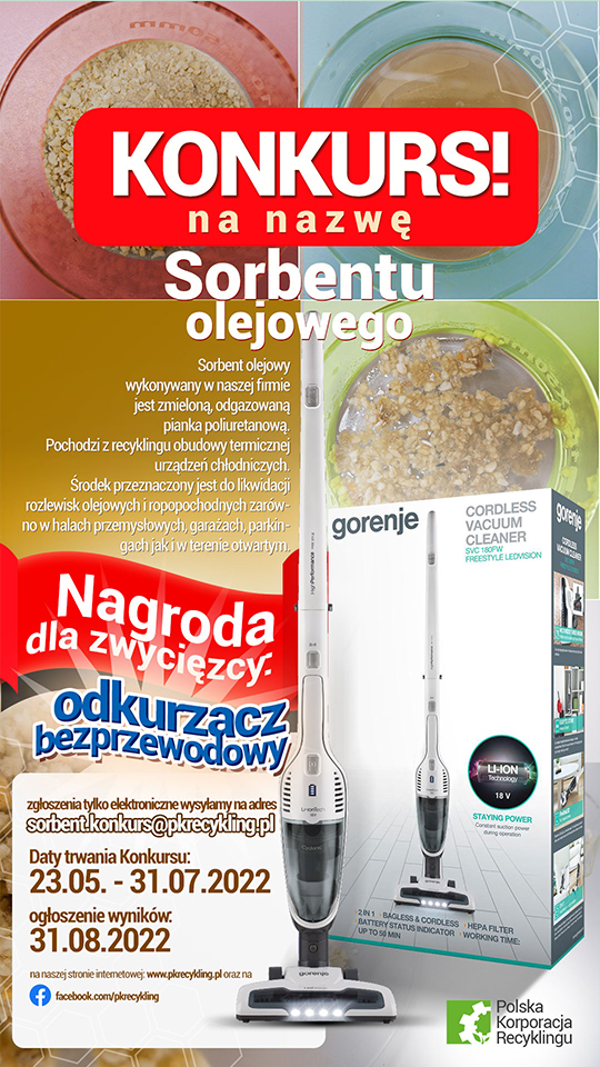 WYNIKI KONKURSU na nazwę sorbentu!!!Nagroda dla Zwycięzcy: odkurzacz bezprzewodowy GORENJE!!!